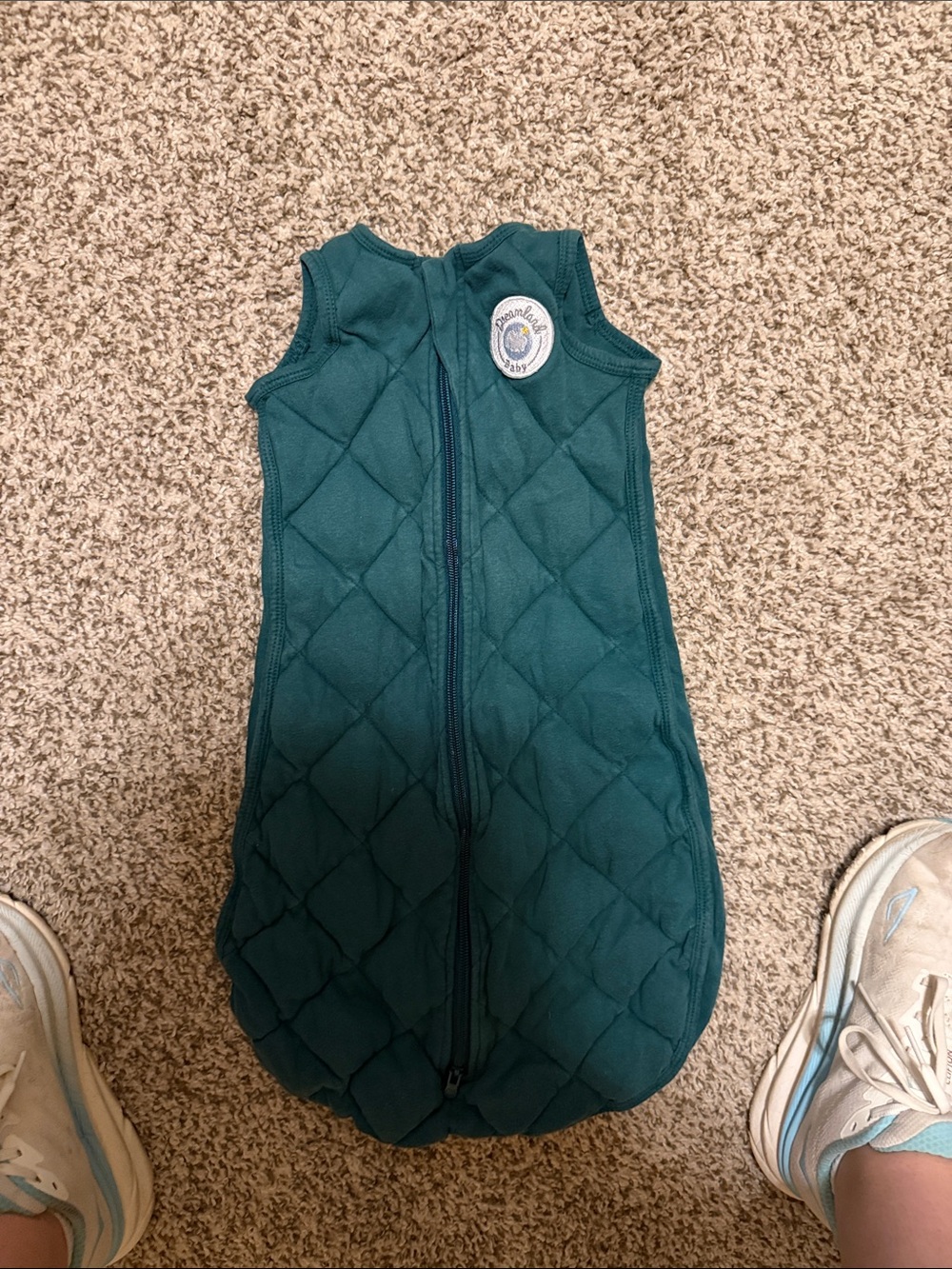 Quilted Teal Sleeveless Baby Sleep Sack - Front Zip